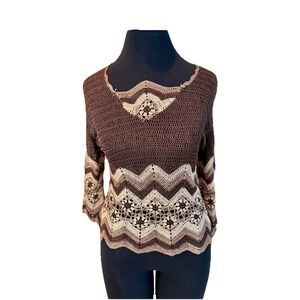 Bette Sung - Woman's Loose Knit Crochet Top Sz S‎ Retro 70s Boho Hippie Festival